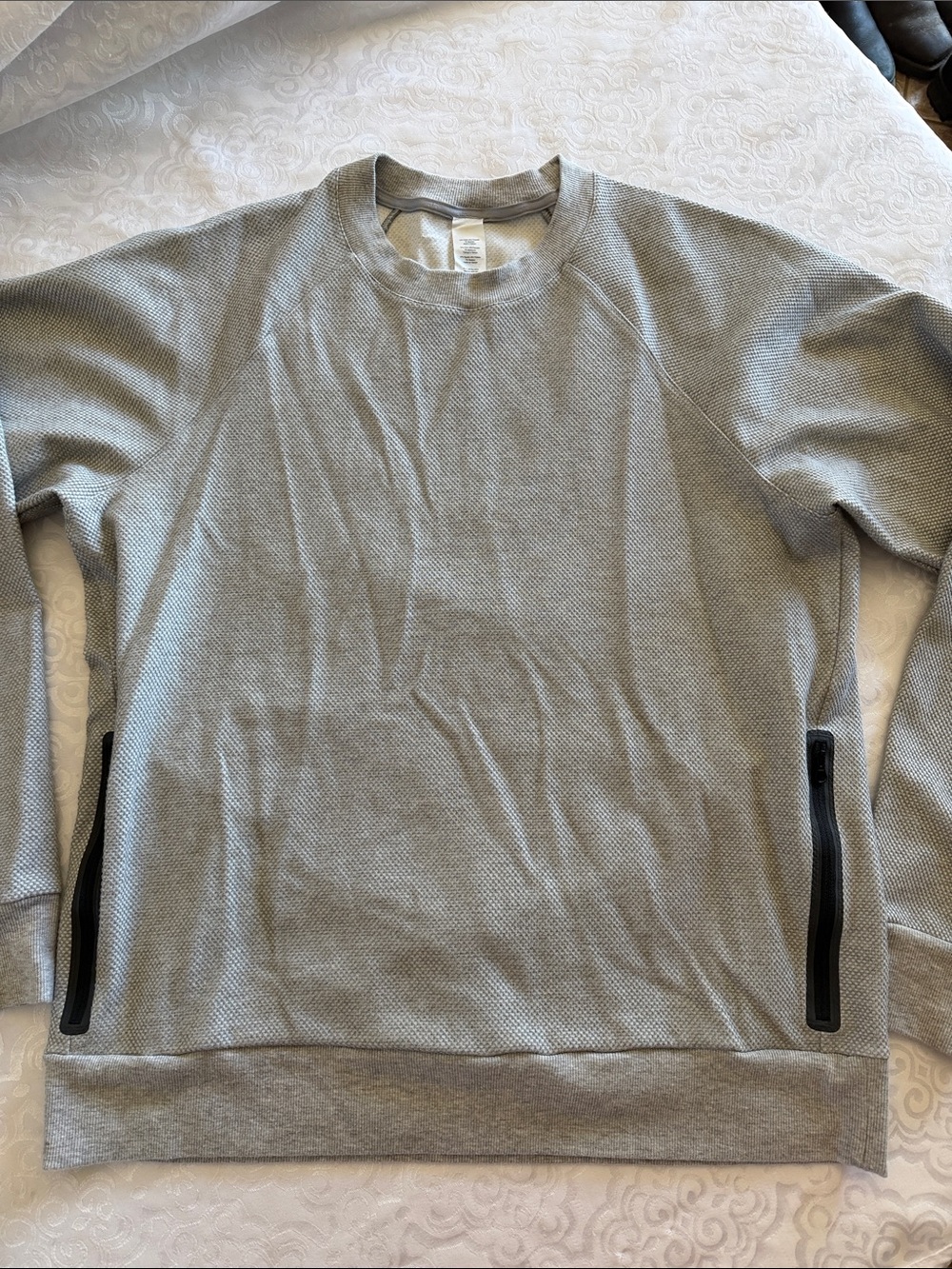 Men's Gray Waffle-Knit Crewneck Sweater